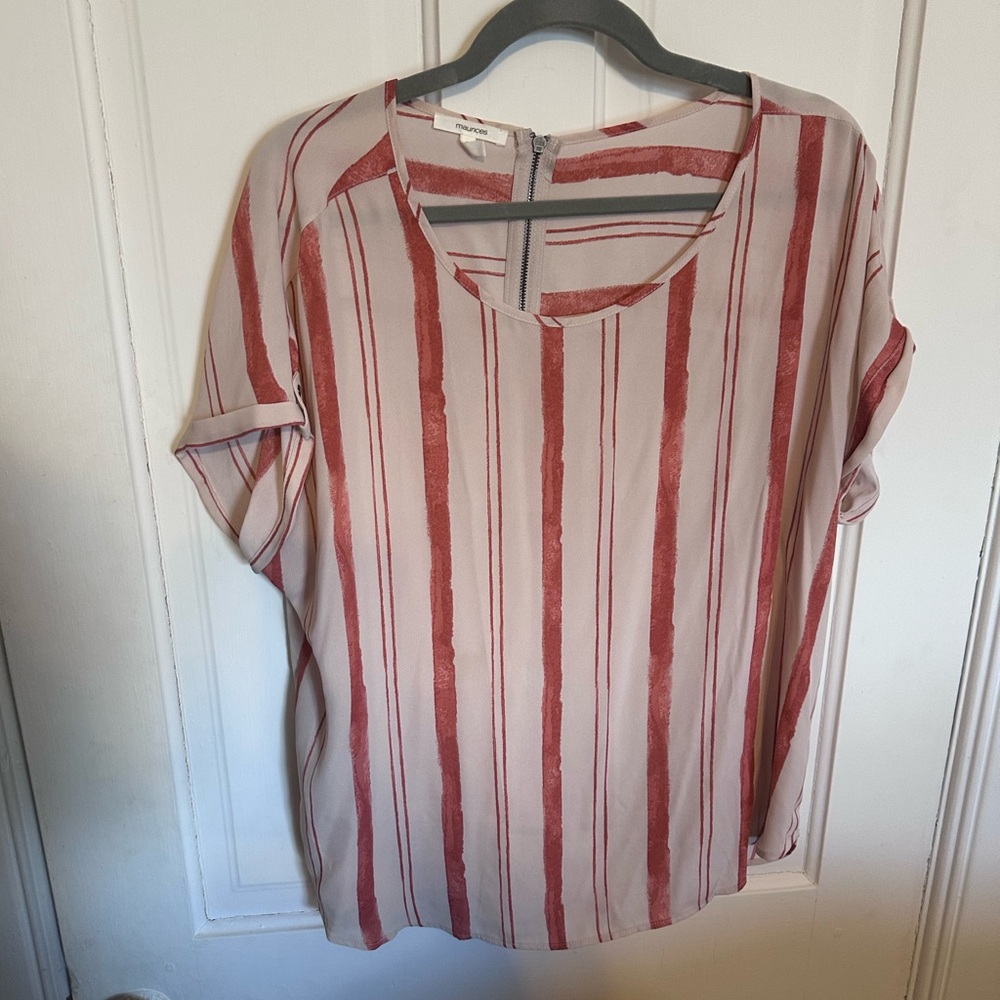 Maurices Red and Cream Striped Blouse